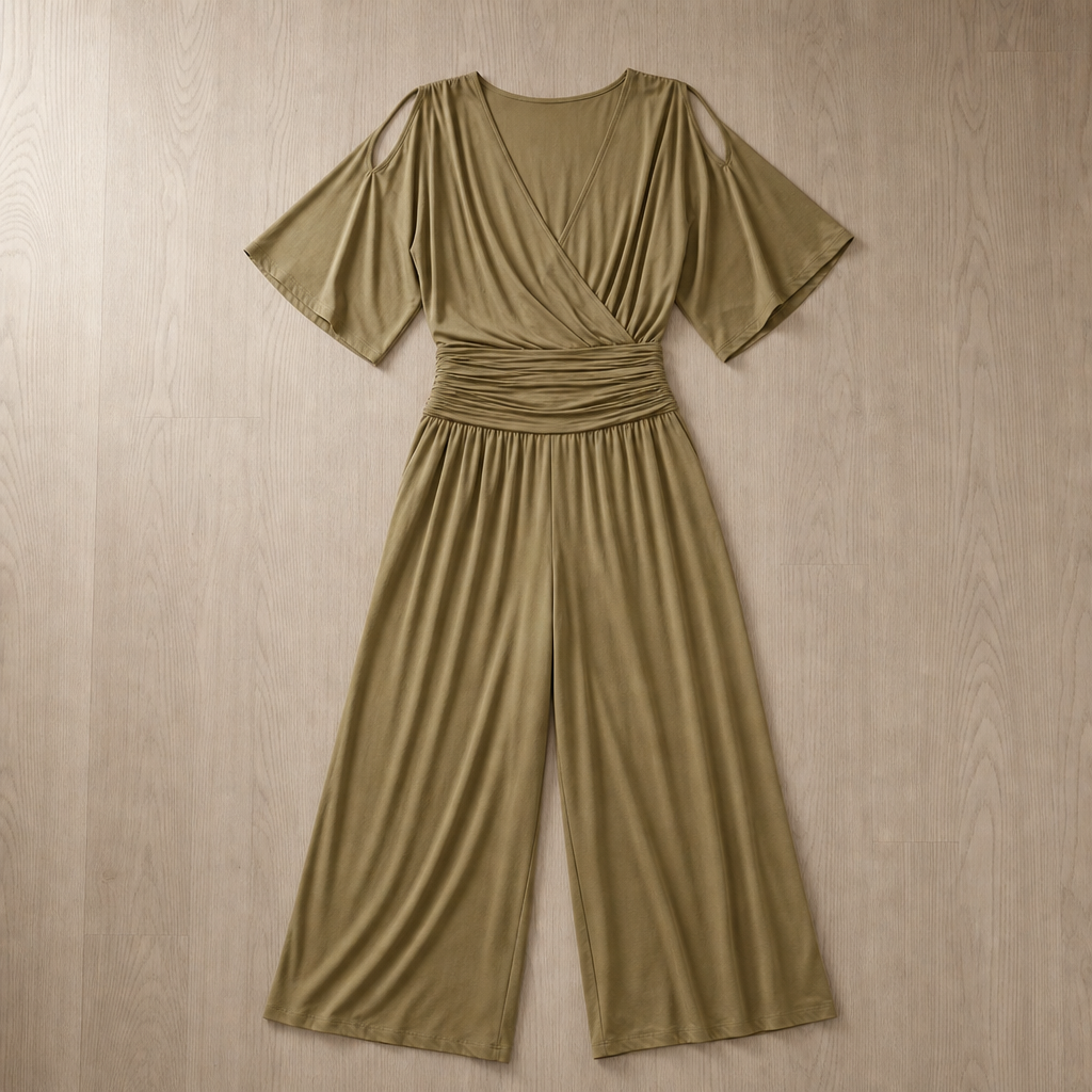 Maratea Wrap Front Wide-Leg Jumpsuit in Khaki