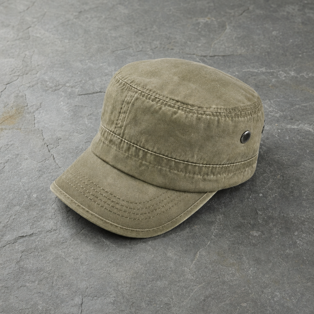 Monaco Washed Military Cadet Cap in Khaki