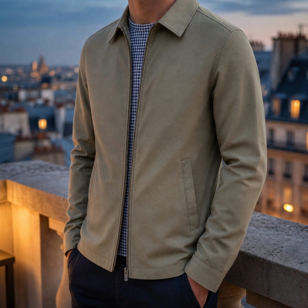 Skiathos Checked Lining Zip Jacket in Khaki