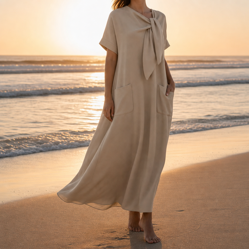 Toledo Bow Neck Maxi Dress in Khaki