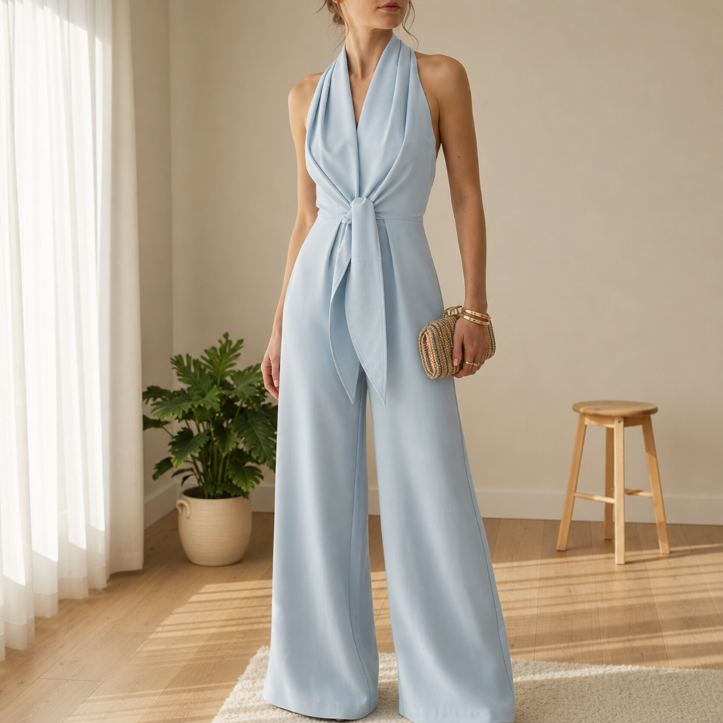 Nafplio Halter Knot Jumpsuit in Light Blue