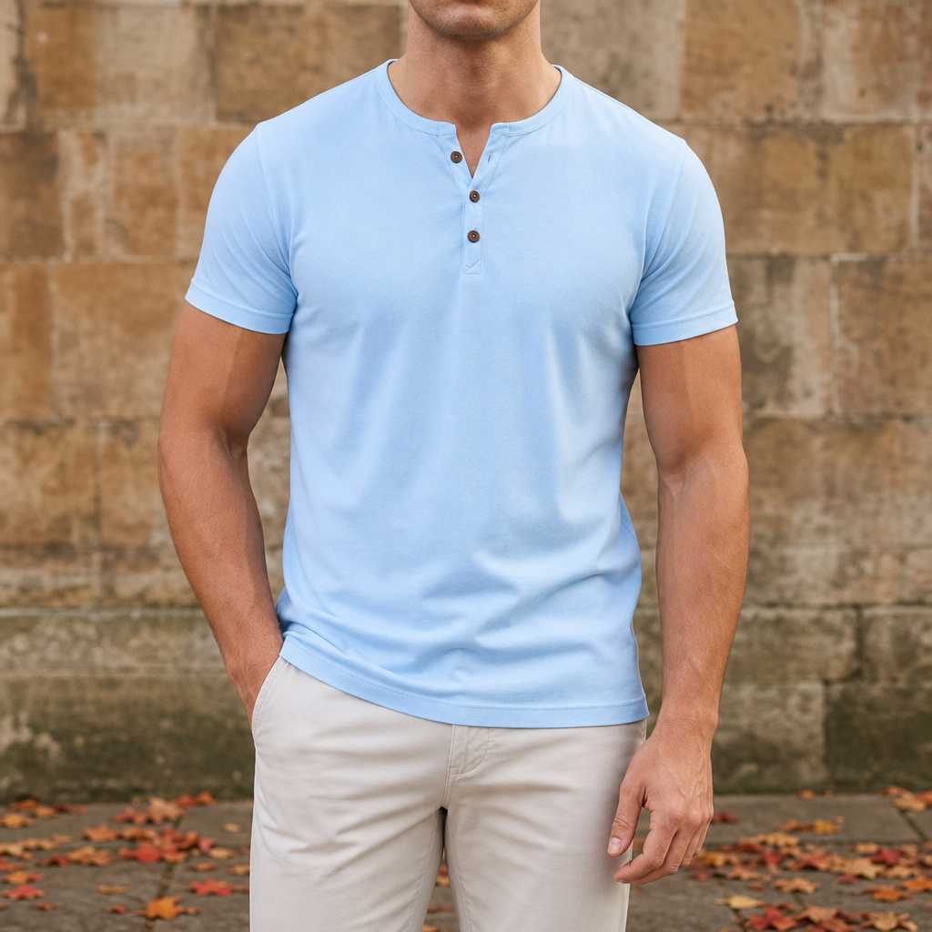 Amalfi Slim Fit Henley Tee in Light Blue