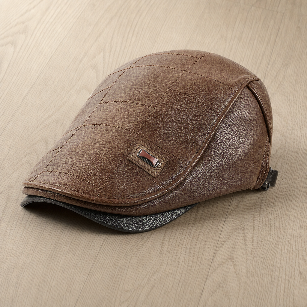 Lerici Leather Fleece Beret Cap in Light brown