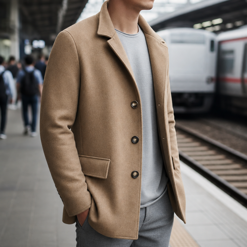 Soller Slim Wool Overcoat in Light Brown