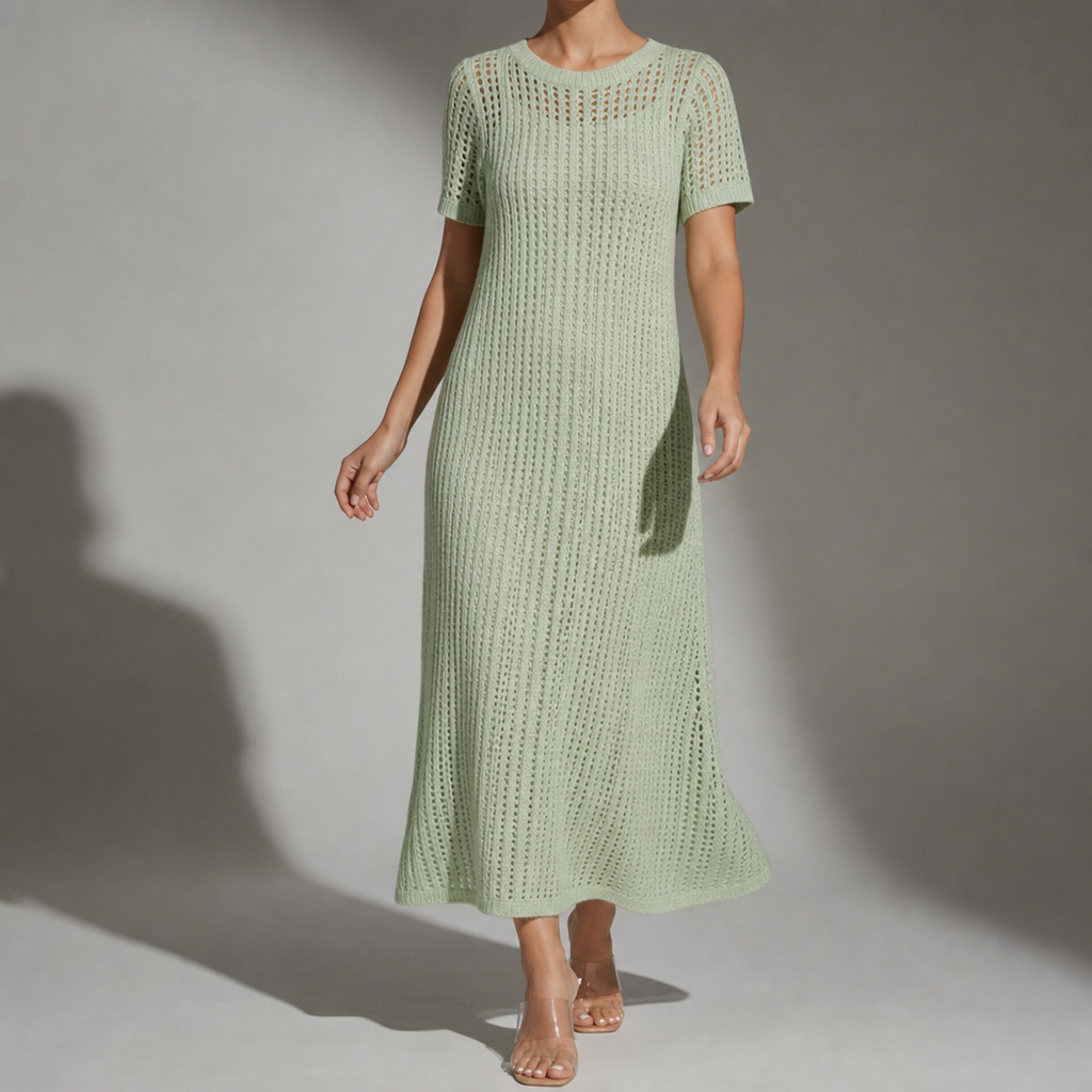 Mijas Crochet Hollow-Out Maxi Dress in Light Green
