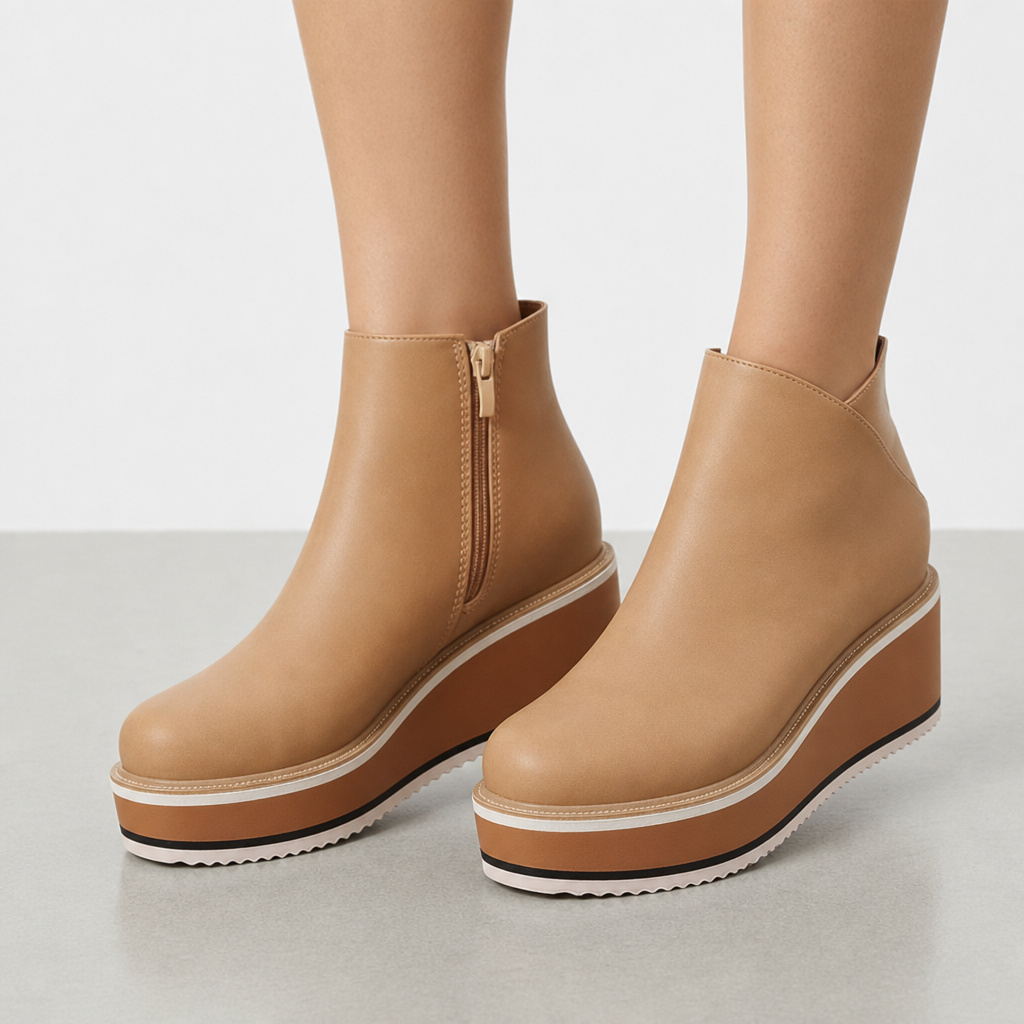 Caldamo Orthopedic Platform Ankle Boots in Light Khaki