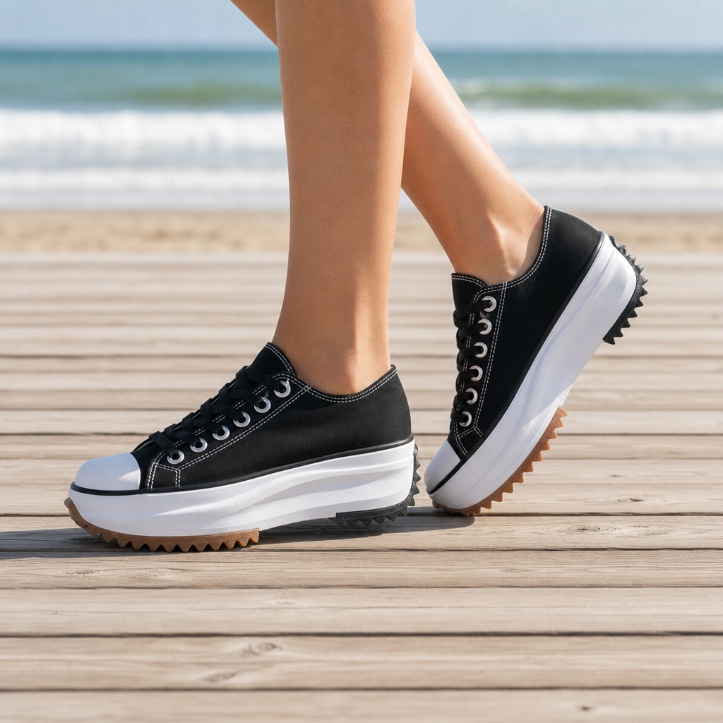 Valencia Platform Canvas Sneakers in Midnight Black