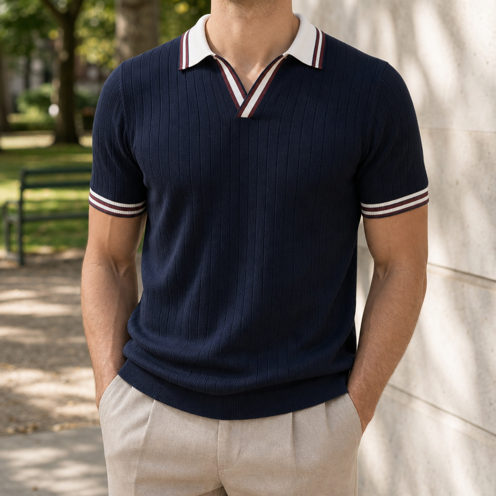 Capri Ribbed Knit Polo in Midnight Navy