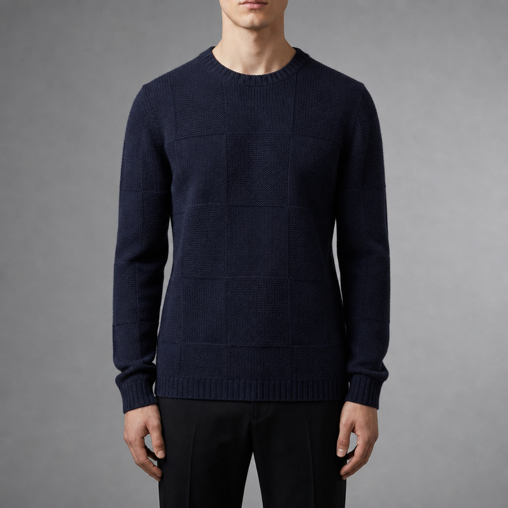 Mykonos Block-Knit Wool Sweater in Midnight