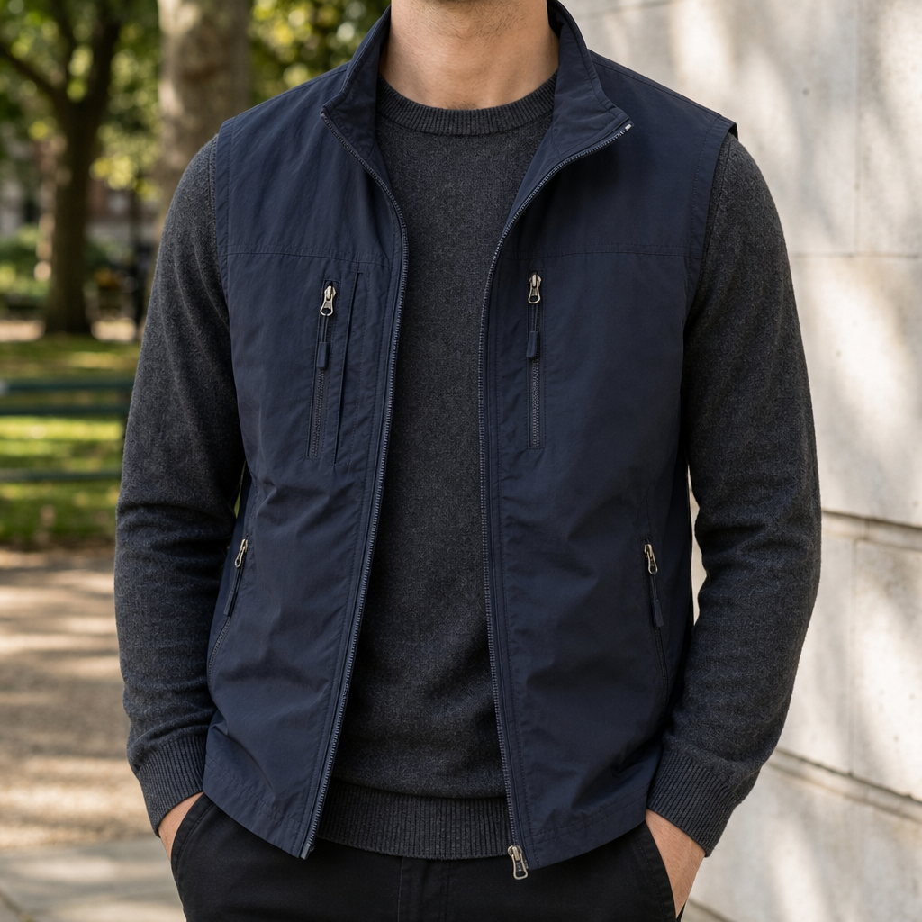 Roquebrune Multi-Pocket Utility Vest in Navy Blue