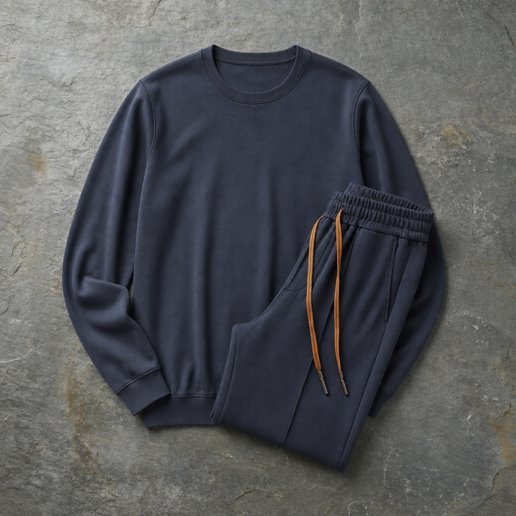 Sifnos Cotton Silk Tracksuit Set in Navy Blue