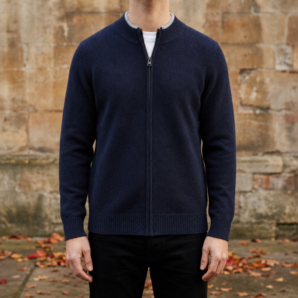 Korcula Cashmere Zip Jacket in Navy Blue