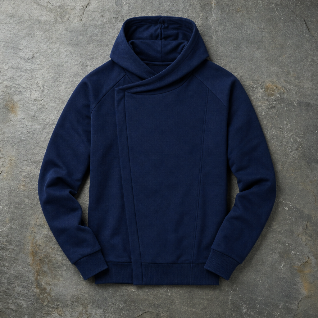 Funchal Asymmetric Slim Hoodie in Navy Blue