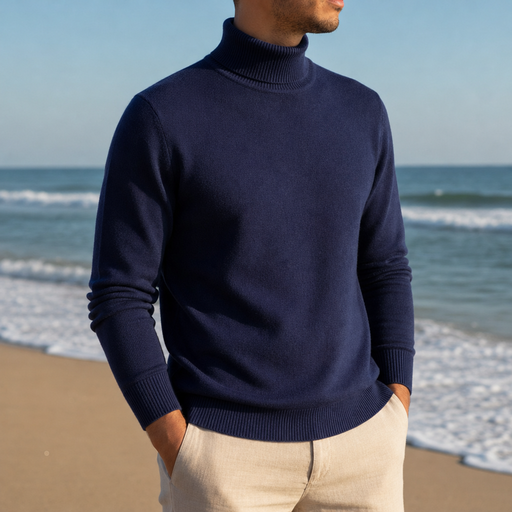 Arezzo Ribbed Turtleneck Sweater in Navy Blue