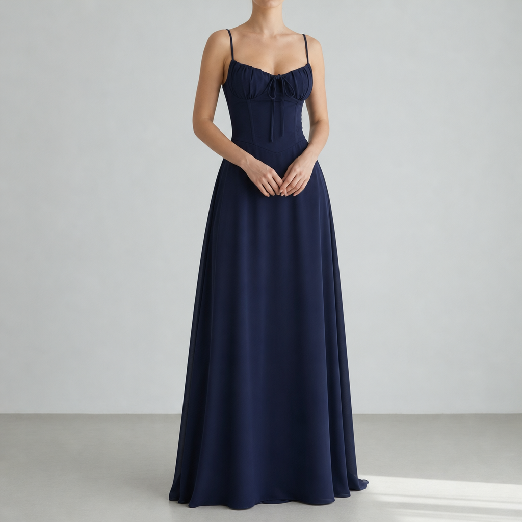 Menorca Corset Bodice Maxi Dress in Navy