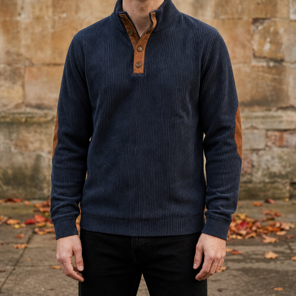 Olhao Corduroy Henley Sweatshirt in Navy