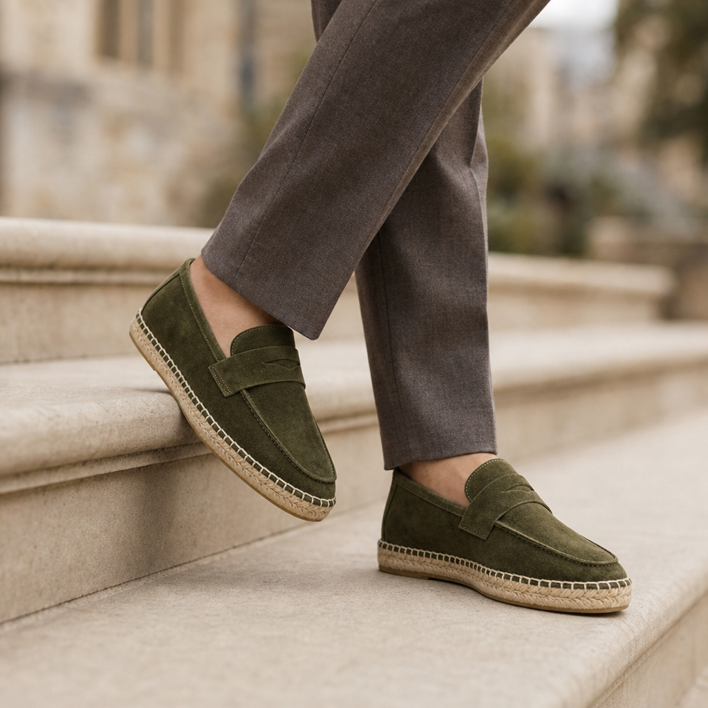 Merano Suede Espadrille Loafers in Olive