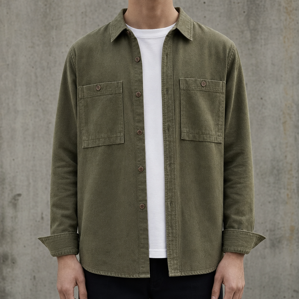 Carvoeiro Cotton Dual-Pocket Overshirt in Olive