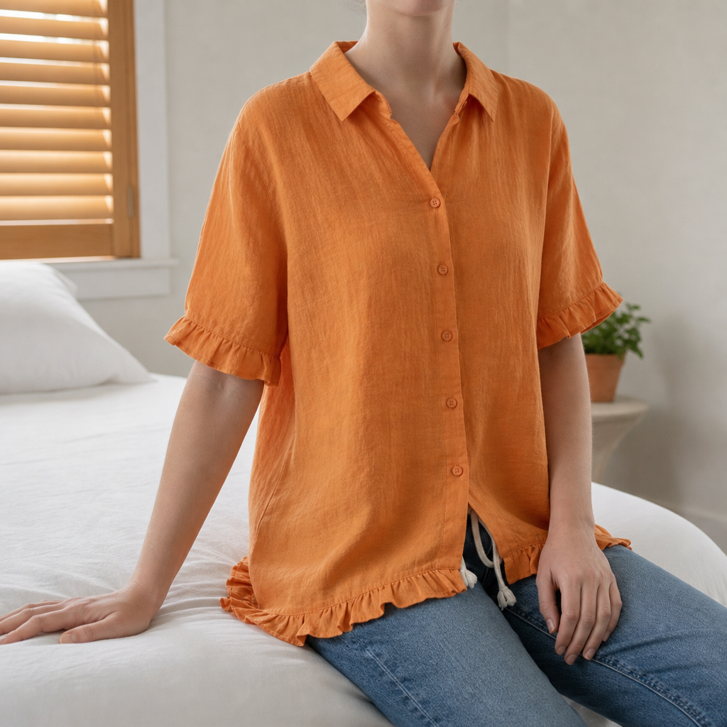 Guimaraes Ruffle Hem Blouse in Orange