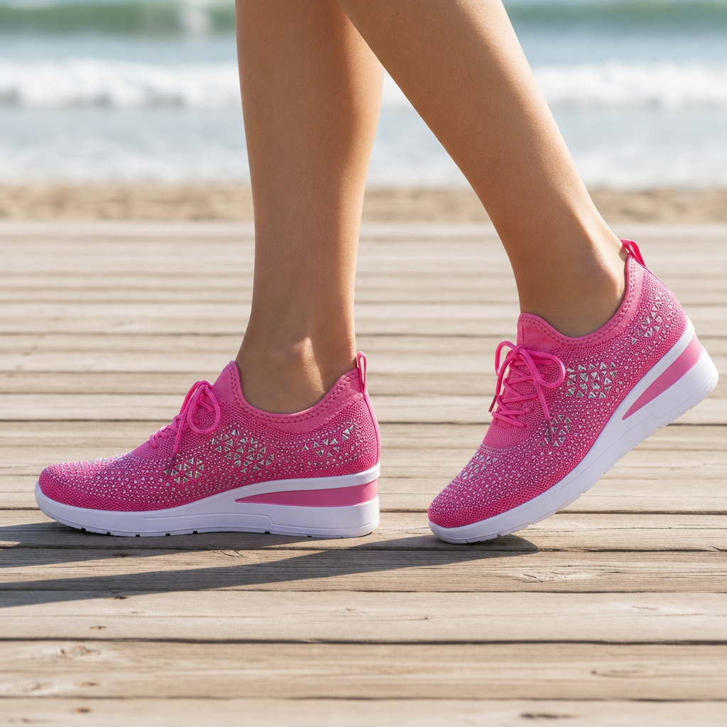 Cefalu Crystal Wedge Sneakers in Pink