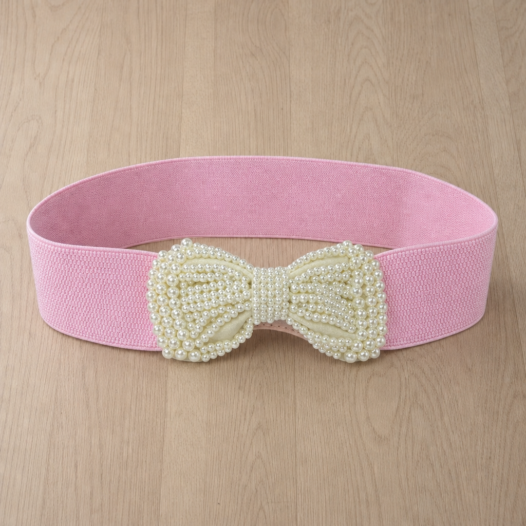 Nice Pearl Bow Waist Belt in Pink