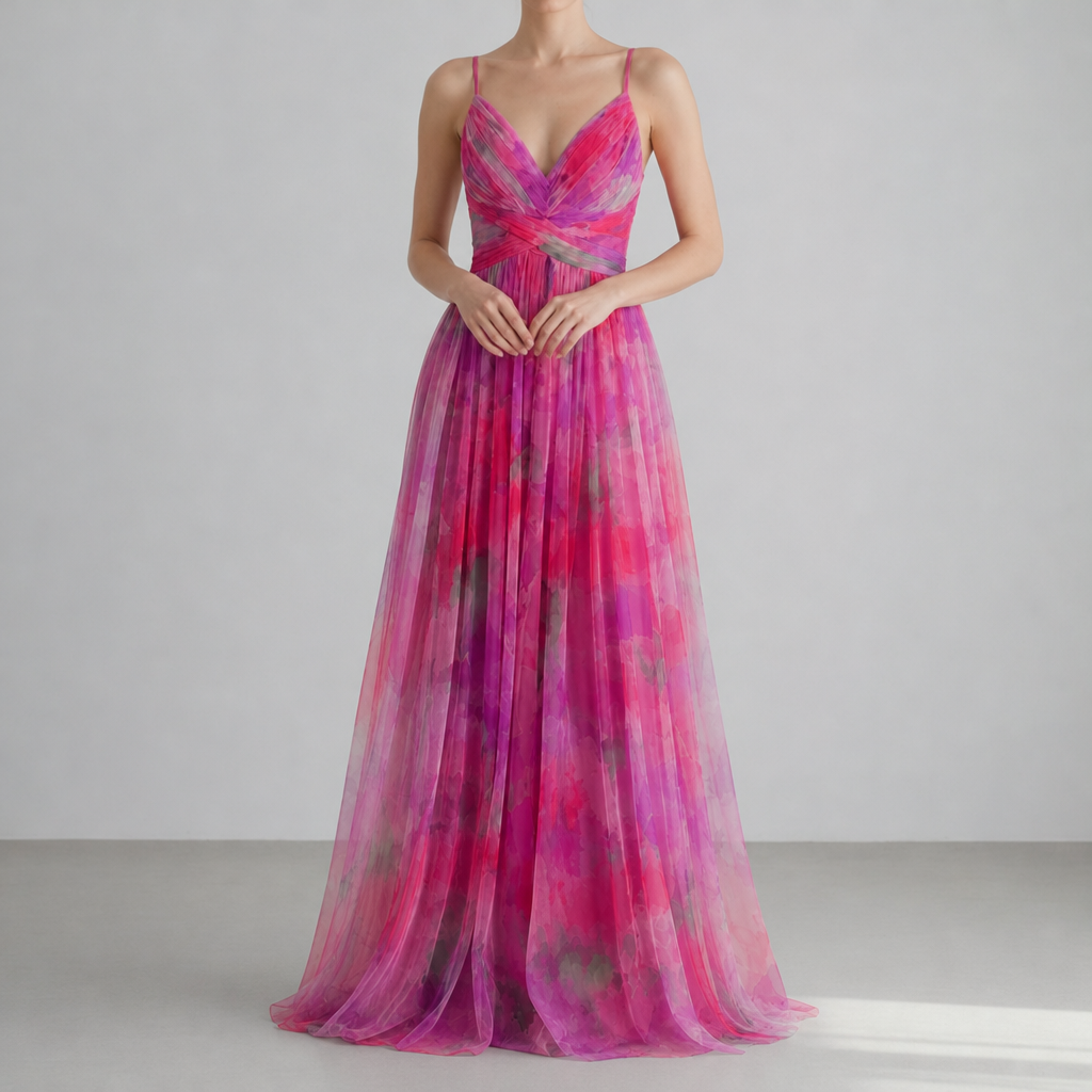 Gaeta Floral Chiffon Maxi Dress in Pink