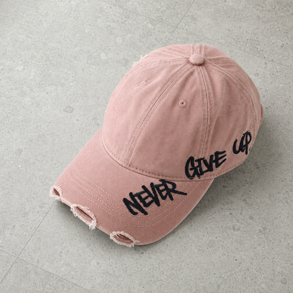 Denia Distressed Denim Cap in Pink