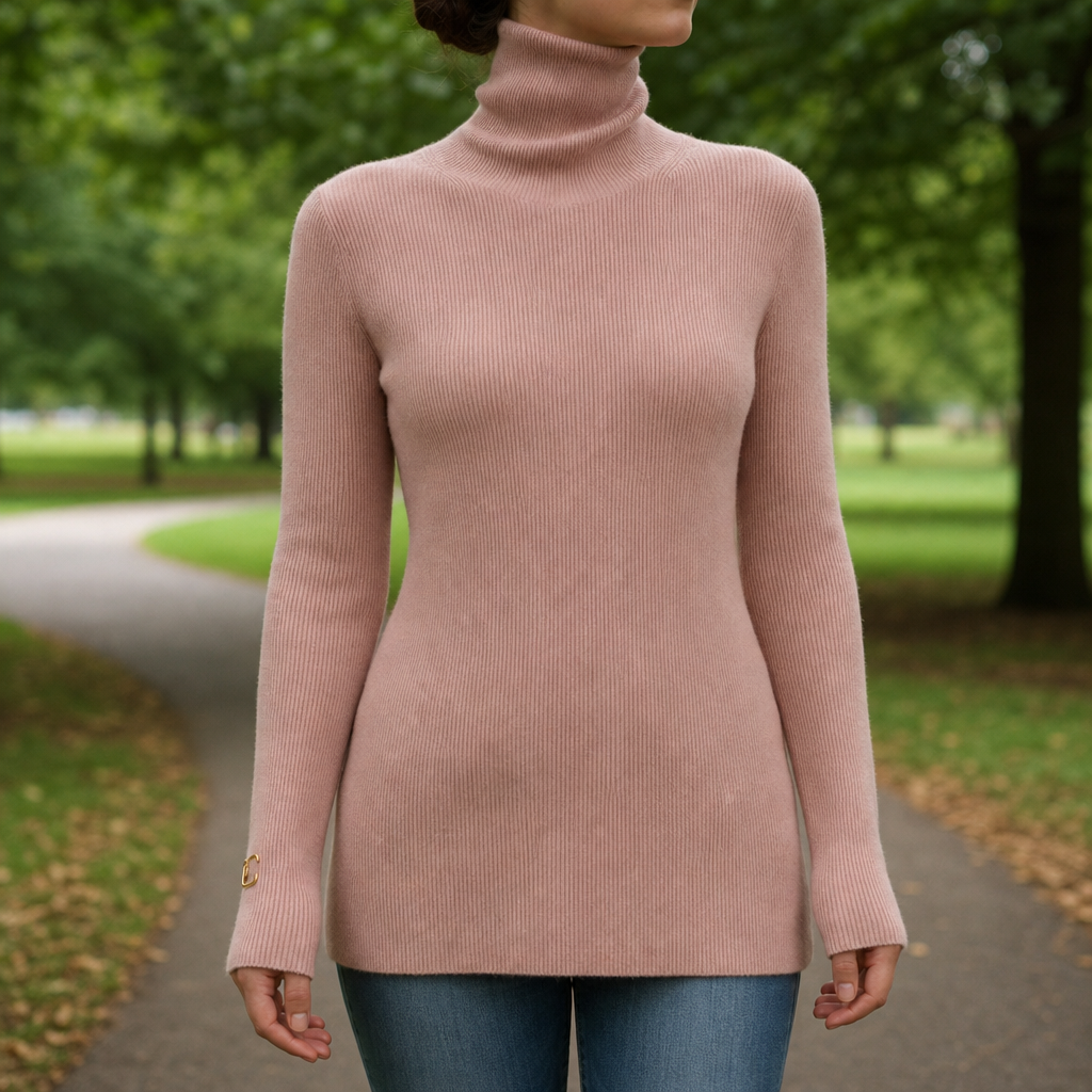 Capri Cashmere Turtleneck Sweater in Pink