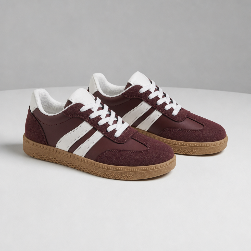 Elounda Retro Stripe Sneakers in Plum-White