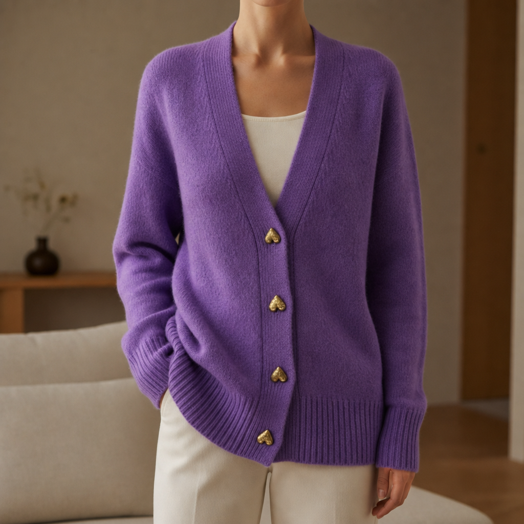 Merano Heart Button Cardigan in Purple