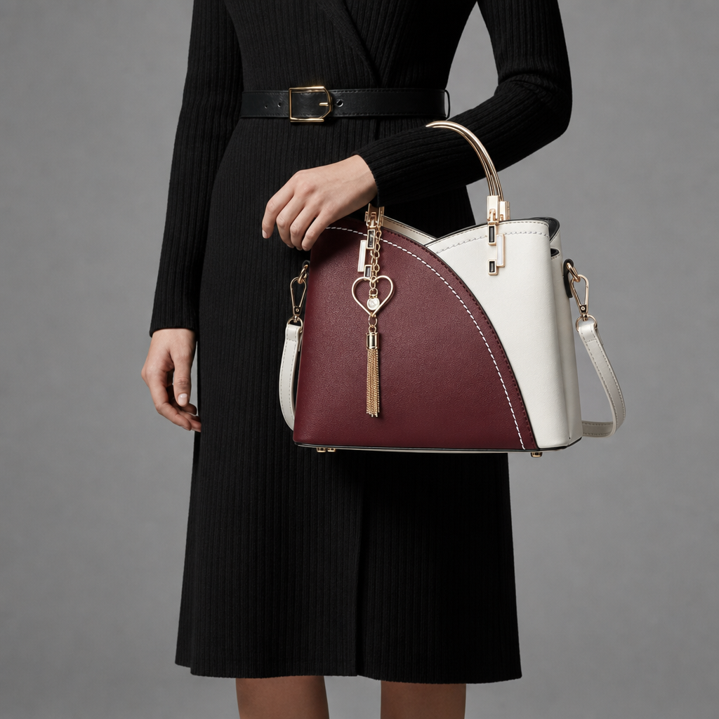 Verona Dual-Tone Structured Handbag in Red And White