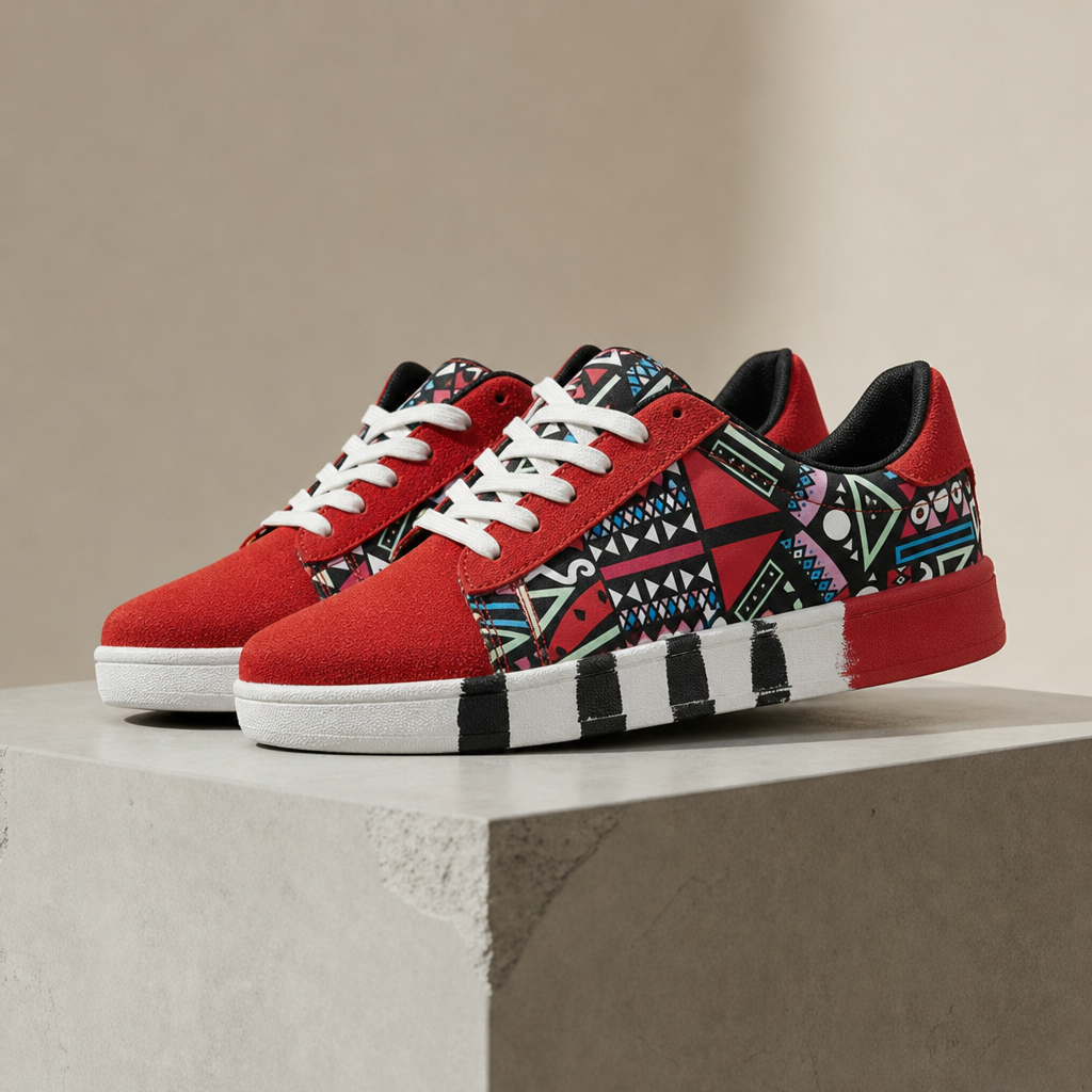 Kardamyli Graphic Canvas Sneakers in Red