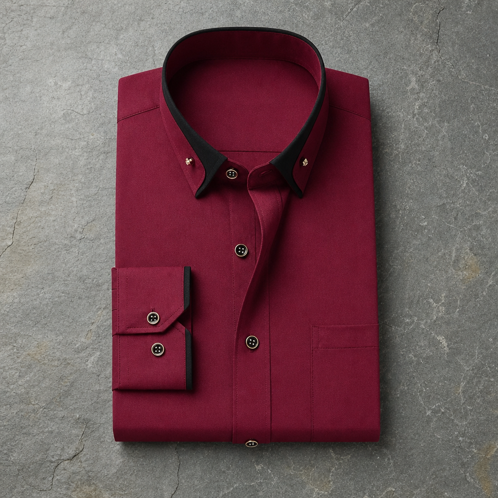 Carcassonne Contrast Collar Dress Shirt in Red