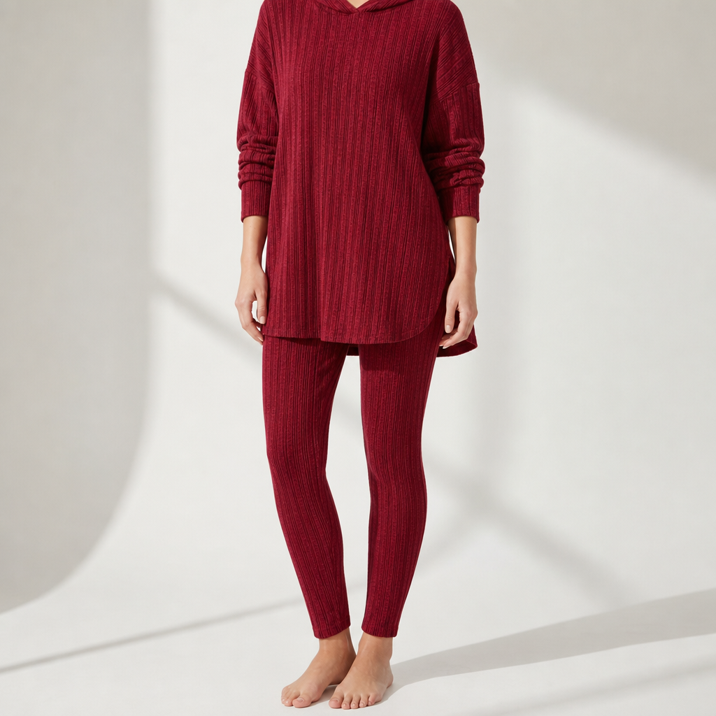 Porec Ribbed Knit Lounge Set in Red