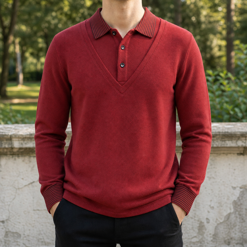 Evora Striped Layered Knit Sweater in Red