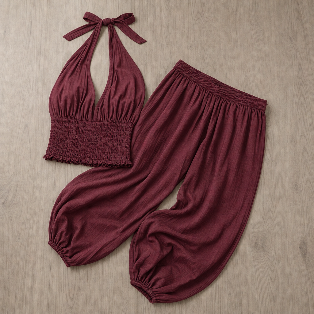 Ikaria Smocked Halter Harem Set in Retro Red