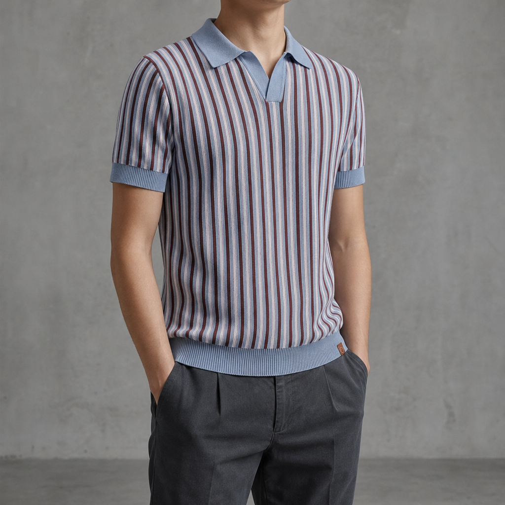 Kalymnos Retro Stripe Knit Polo in Riviera