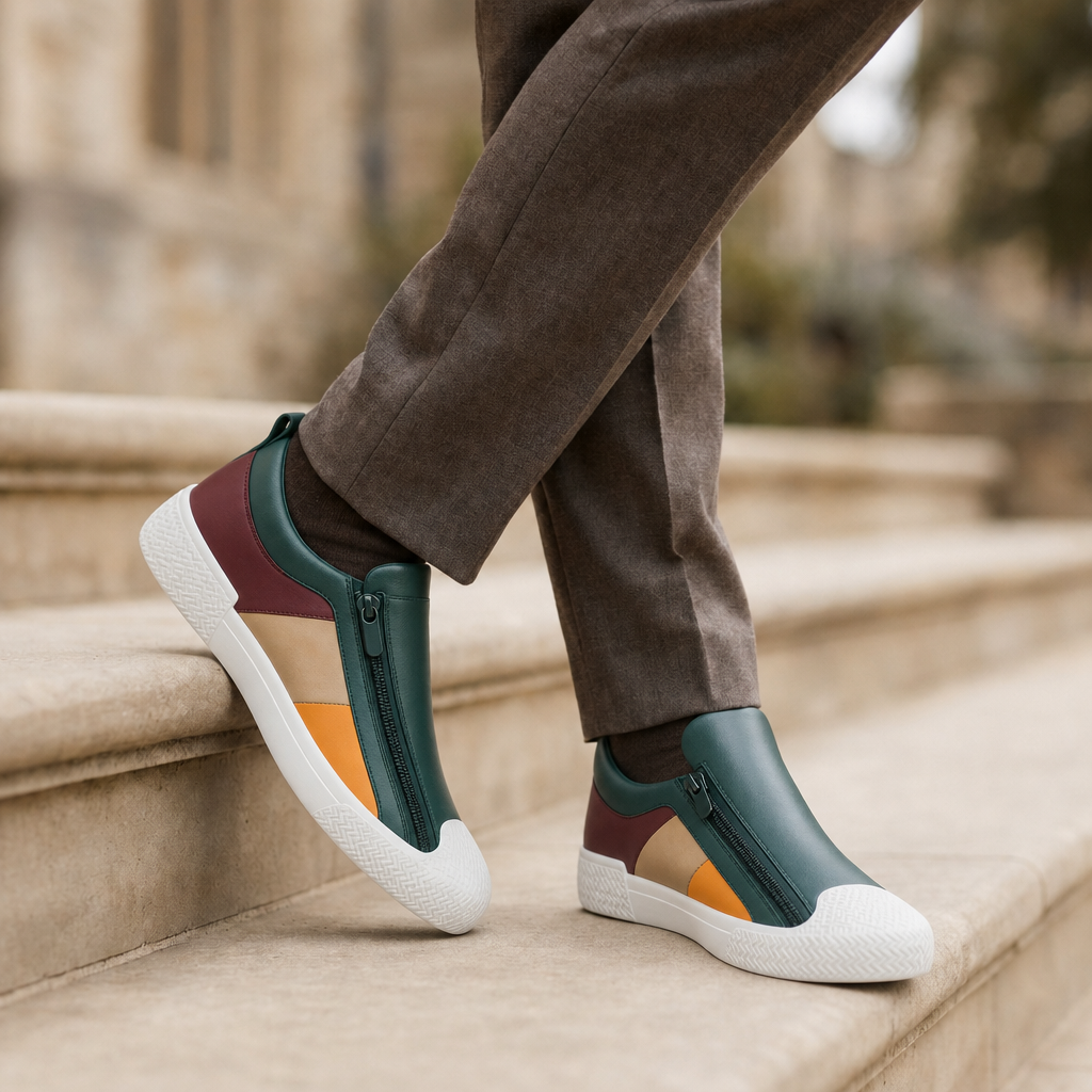 Alassio Leather Zip Sneakers in Sacramento Green