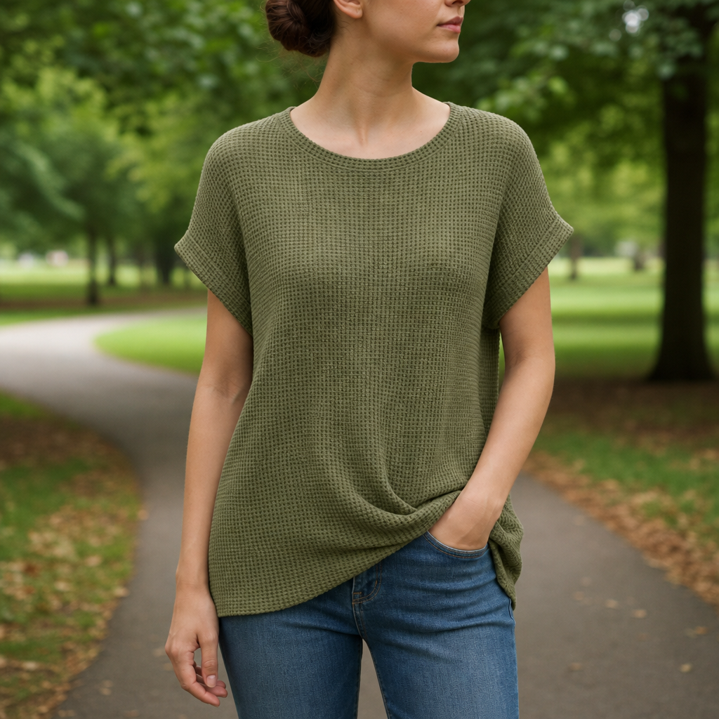 Hvar Waffle Knit Twist Top in Sage Waffle