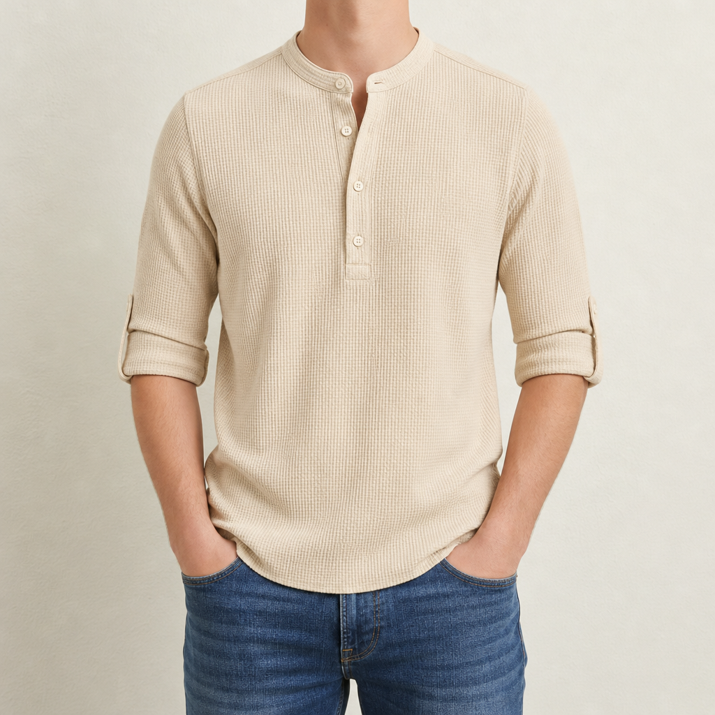 Ierapetra Waffle Henley Shirt in Sand