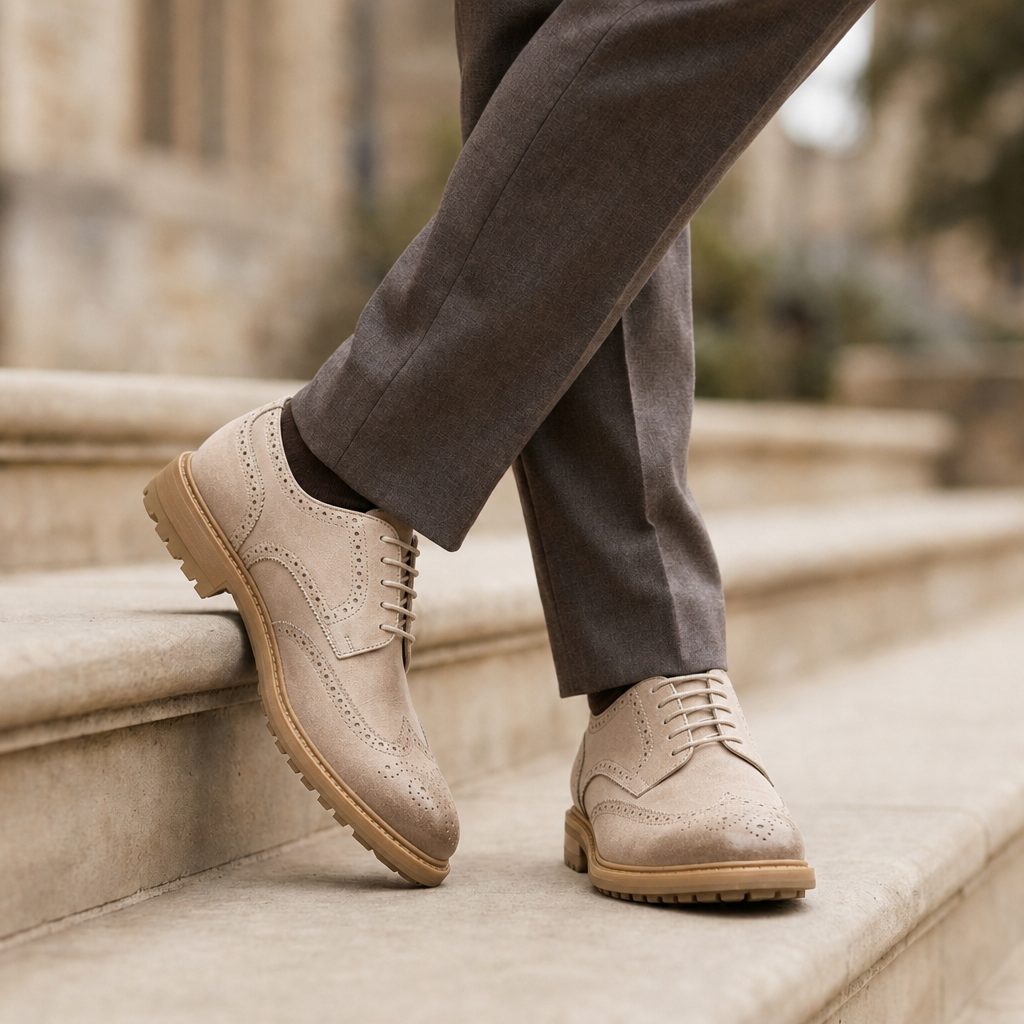 Bandol Suede Brogue Derby in Sand