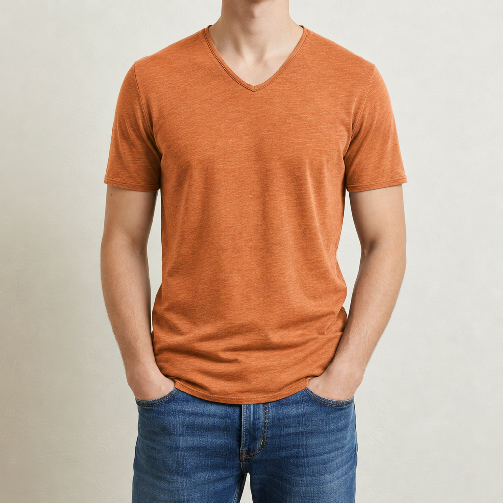 Modica Slim Fit V-Neck Tee in Sandstone