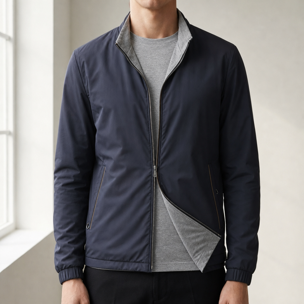 Caceres Reversible Bomber Jacket in Skyline Navy