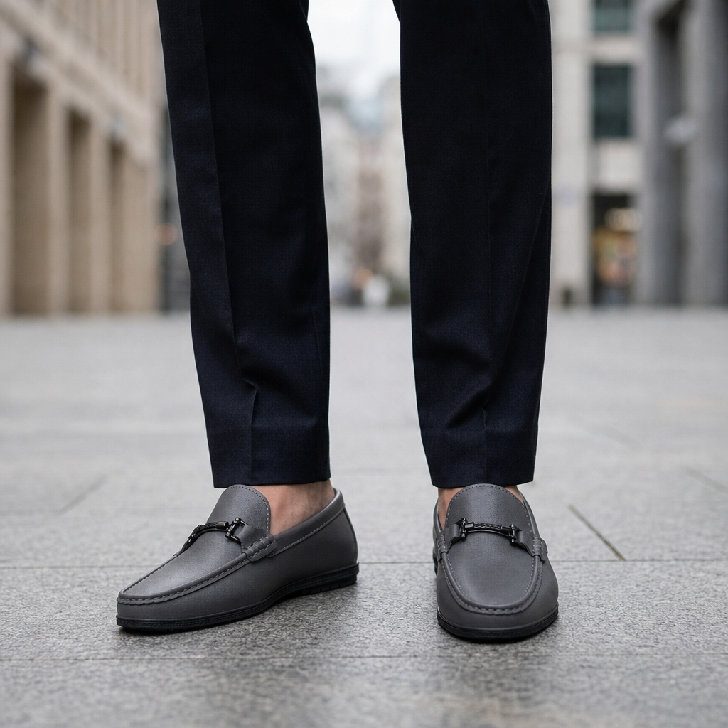Sanlucar Metal Bit Leather Loafers in Slate Grey