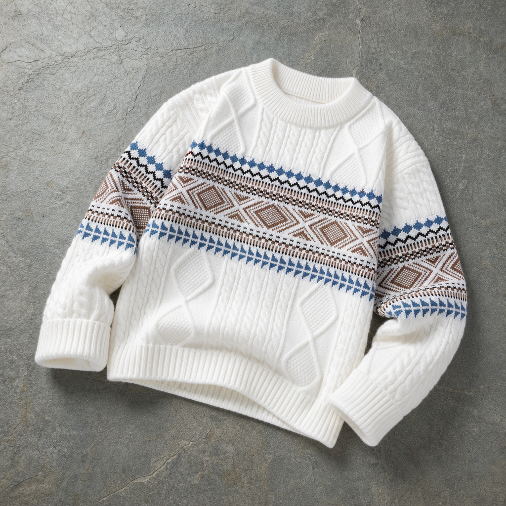 Mljet Nordic Cable Knit Sweater in Snow