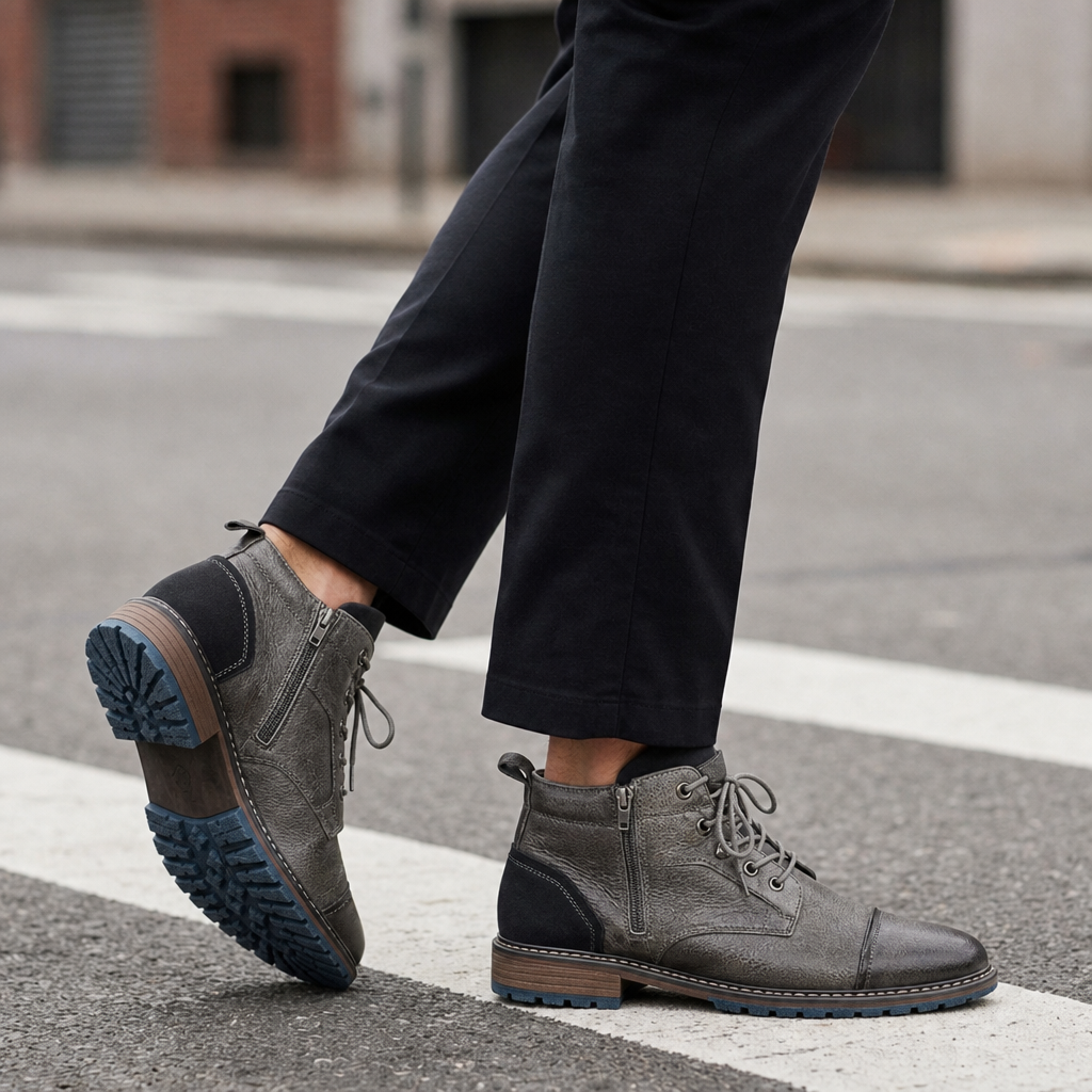 Silves Vintage Leather Ankle Boots in Stone Ash