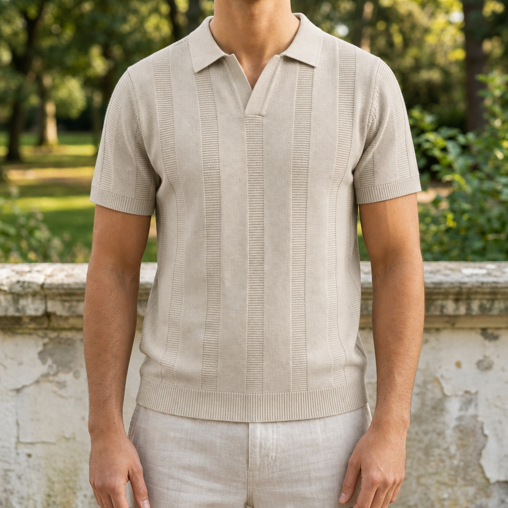 Zadar Textured Panel Polo in Stone