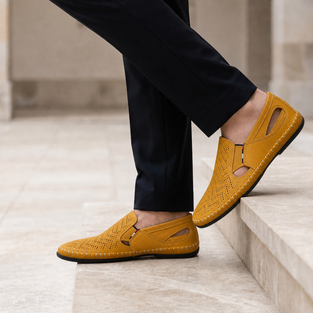Nice Perforated Leather Sandals in Tan
