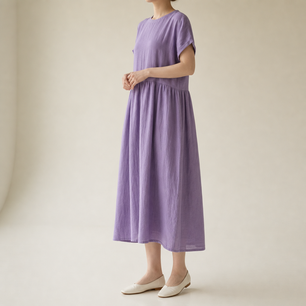 Kalymnos Loose Linen Midi Dress in Violet