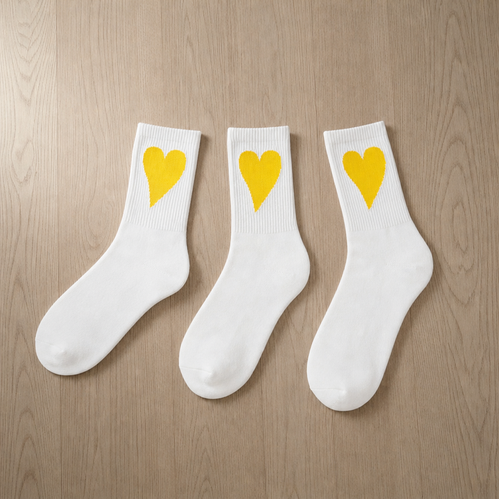 Ferrara Heart Print Crew Socks in White (3-Pack)